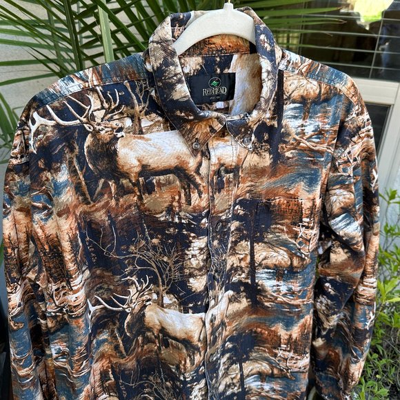 RED HEAD Elk Themed Button Down Camo Shirt - XLT - Picture 8 of 10
